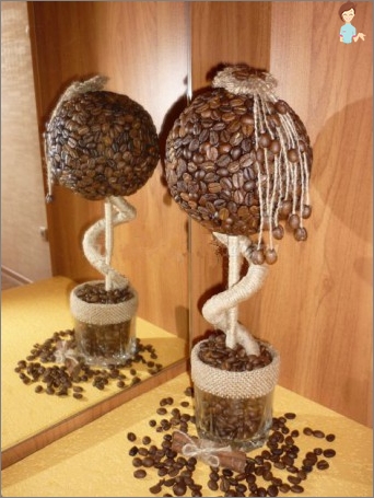 Coffee grain crafts: Bonsai tree and coffee waterfall